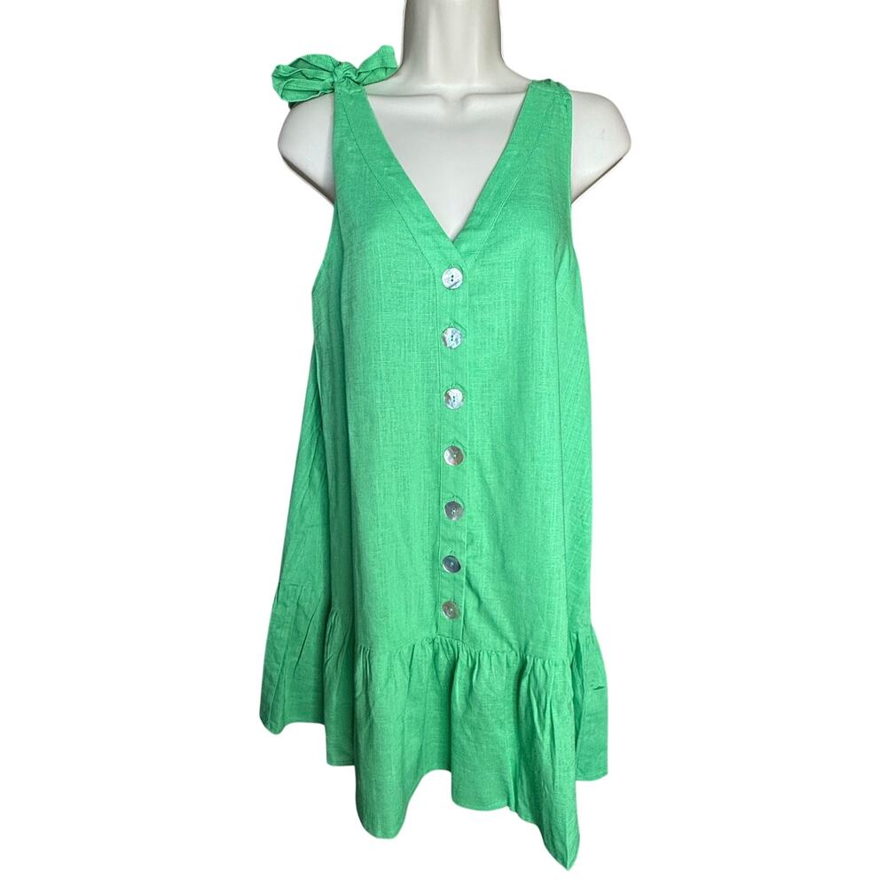 In Loom Green Linen Blend Sleeveless Mini Dress L NWT